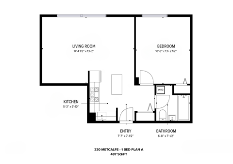 Floor plan for 1 bed, 1 bath, 1 sqft